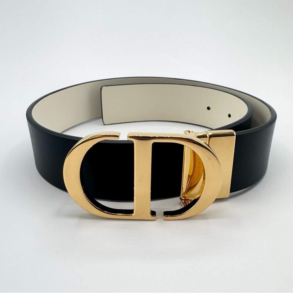 NEW Christian Dior 30 Montaigne Reversible CD Logo Gold Black White Latte Belt
